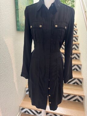 White House Black Market Black Midi Shirt Dress - Stylish - Size 0